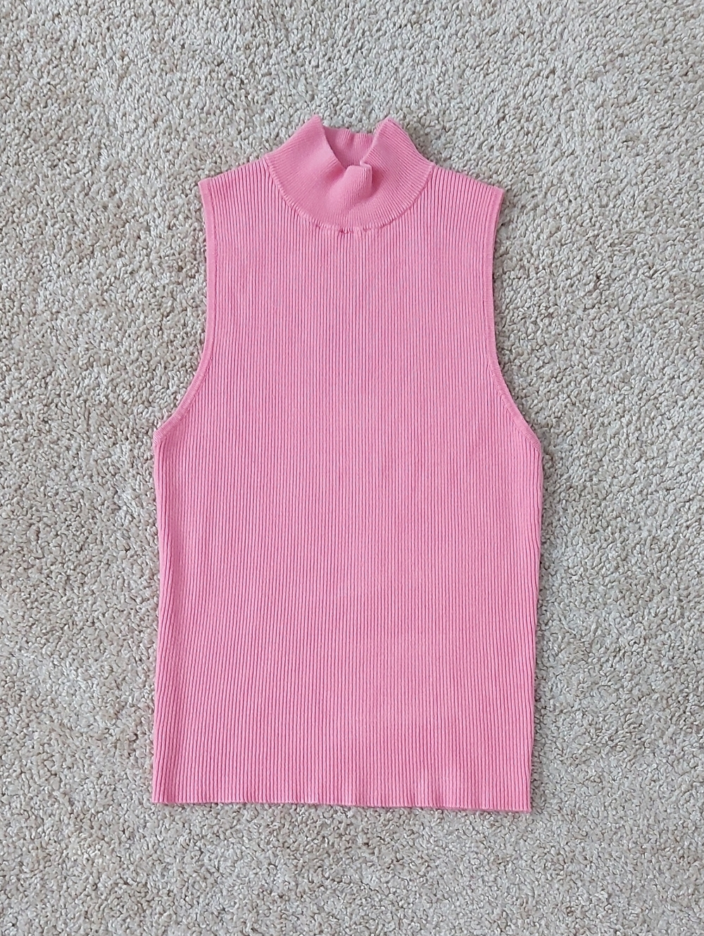 Sleeveless Pink Ribbed Mock Neck Top